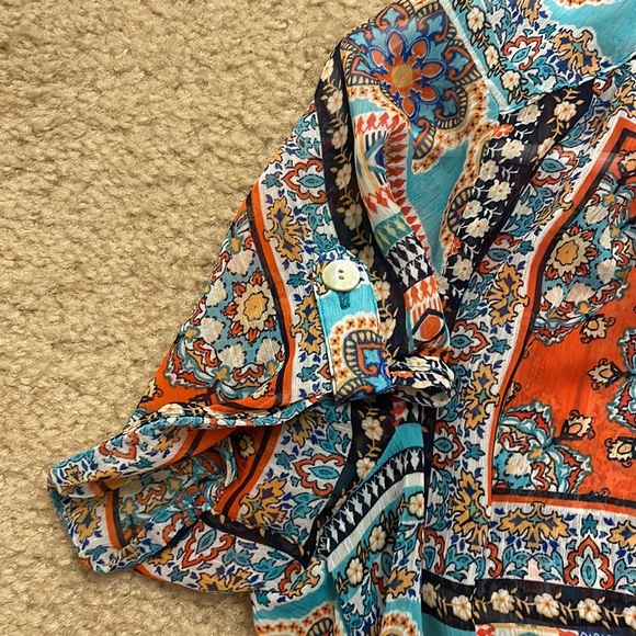 Sara Michelle Patchwork Boho Sheer Button Front Blouse. Women’s Size L - Picture 7 of 7